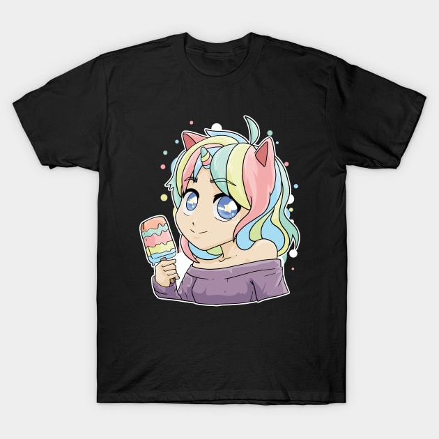 Anime Girl Unicorn Pastel Goth Menhera Kawaii T-Shirt by CreativeGiftShop